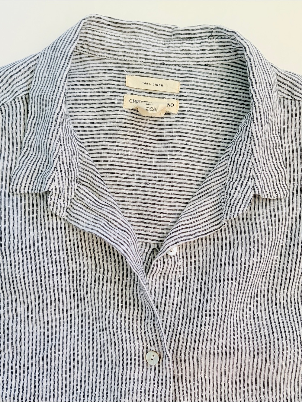 Christian Siriano 100% Linen Striped Button Up Short Sleeve Shirt Top SZ L - Picture 4 of 9